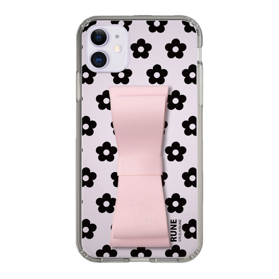 Slim Protection Case - STAND & RING RIBBON Sakura Pink［ Rune Naito - RUNE Flower - Black ］