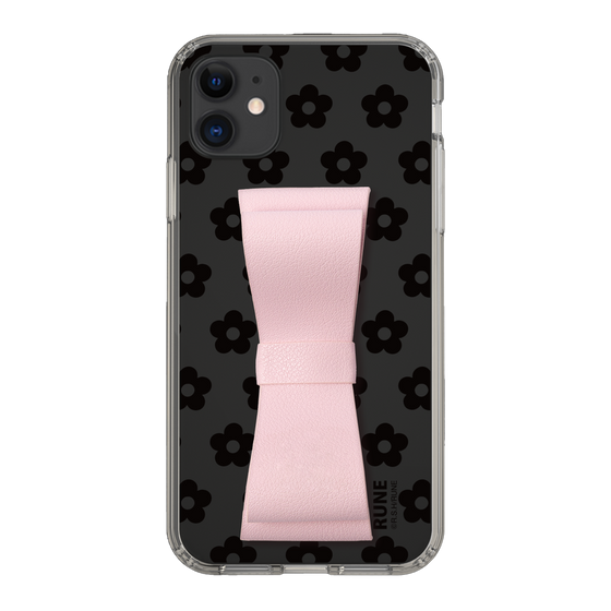 Slim Protection Case - STAND & RING RIBBON Sakura Pink［ Rune Naito - RUNE Flower - Black ］