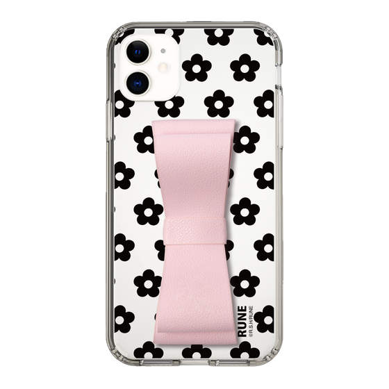 Slim Protection Case - STAND & RING RIBBON Sakura Pink［ Rune Naito - RUNE Flower - Black ］