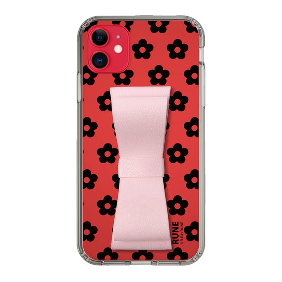 Slim Protection Case - STAND & RING RIBBON Sakura Pink［ Rune Naito - RUNE Flower - Black ］