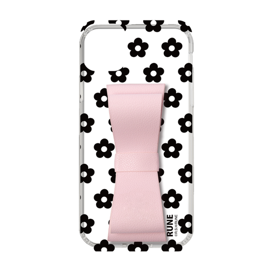 Slim Protection Case - STAND & RING RIBBON Sakura Pink［ Rune Naito - RUNE Flower - Black ］