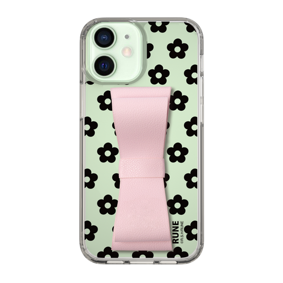 Slim Protection Case - STAND & RING RIBBON Sakura Pink［ Rune Naito - RUNE Flower - Black ］