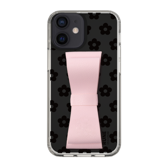 Slim Protection Case - STAND & RING RIBBON Sakura Pink［ Rune Naito - RUNE Flower - Black ］