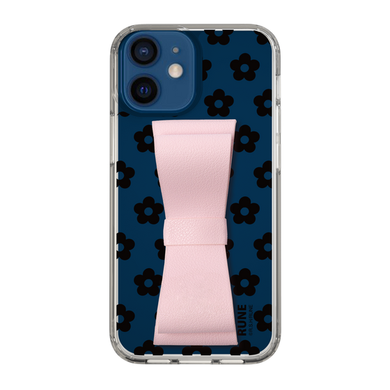 Slim Protection Case - STAND & RING RIBBON Sakura Pink［ Rune Naito - RUNE Flower - Black ］