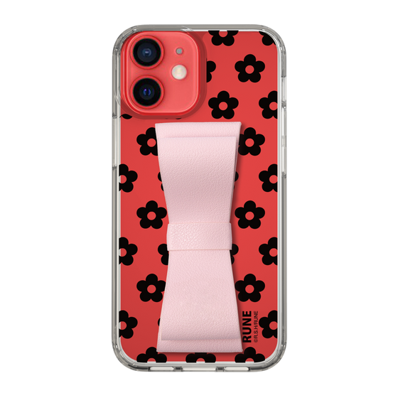 Slim Protection Case - STAND & RING RIBBON Sakura Pink［ Rune Naito - RUNE Flower - Black ］
