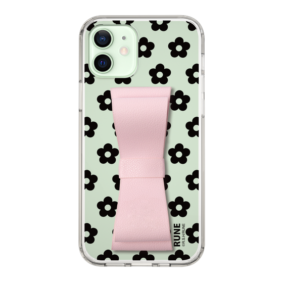 Slim Protection Case - STAND & RING RIBBON Sakura Pink［ Rune Naito - RUNE Flower - Black ］