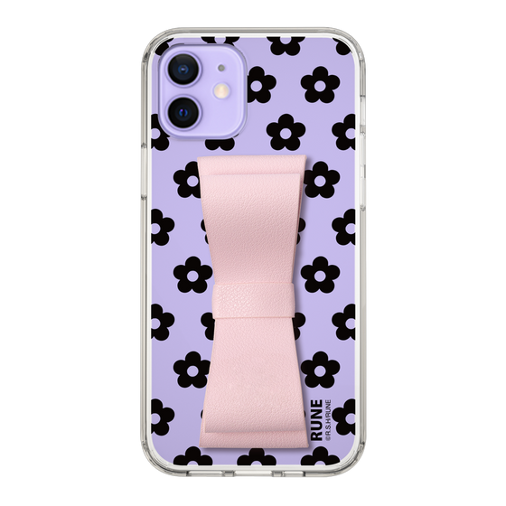 Slim Protection Case - STAND & RING RIBBON Sakura Pink［ Rune Naito - RUNE Flower - Black ］
