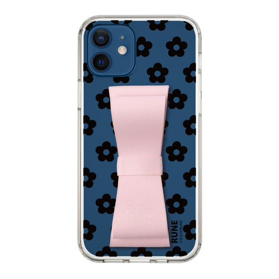 Slim Protection Case - STAND & RING RIBBON Sakura Pink［ Rune Naito - RUNE Flower - Black ］