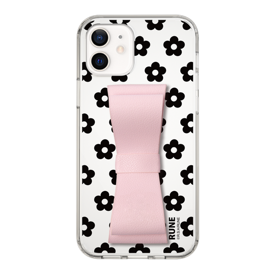 Slim Protection Case - STAND & RING RIBBON Sakura Pink［ Rune Naito - RUNE Flower - Black ］