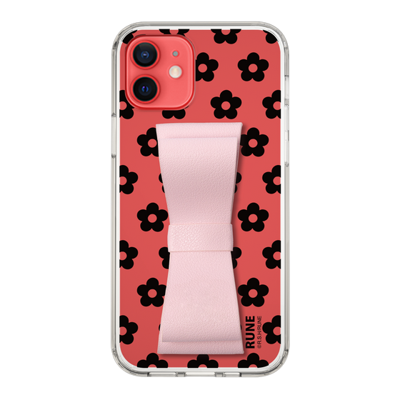 Slim Protection Case - STAND & RING RIBBON Sakura Pink［ Rune Naito - RUNE Flower - Black ］