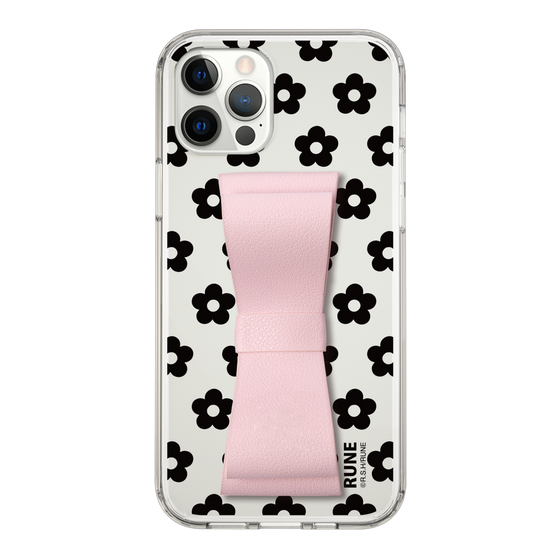 Slim Protection Case - STAND & RING RIBBON Sakura Pink［ Rune Naito - RUNE Flower - Black ］