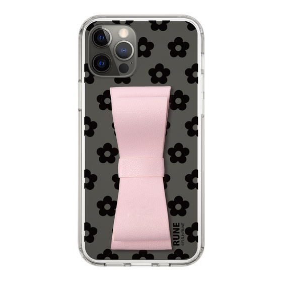 Slim Protection Case - STAND & RING RIBBON Sakura Pink［ Rune Naito - RUNE Flower - Black ］