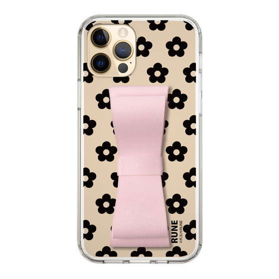 Slim Protection Case - STAND & RING RIBBON Sakura Pink［ Rune Naito - RUNE Flower - Black ］