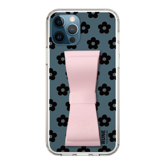 Slim Protection Case - STAND & RING RIBBON Sakura Pink［ Rune Naito - RUNE Flower - Black ］