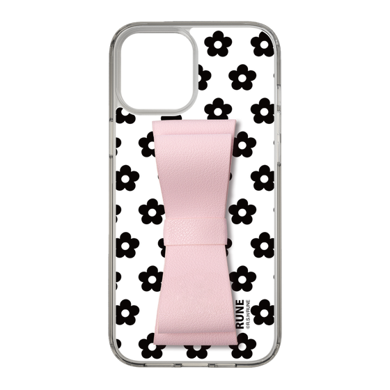 Slim Protection Case - STAND & RING RIBBON Sakura Pink［ Rune Naito - RUNE Flower - Black ］