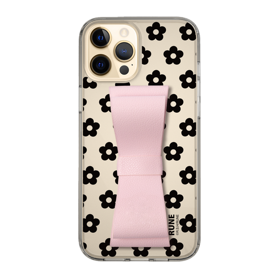 Slim Protection Case - STAND & RING RIBBON Sakura Pink［ Rune Naito - RUNE Flower - Black ］