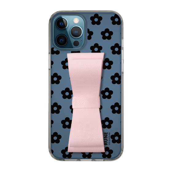 Slim Protection Case - STAND & RING RIBBON Sakura Pink［ Rune Naito - RUNE Flower - Black ］