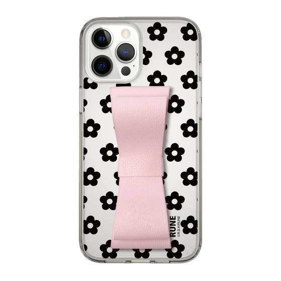 Slim Protection Case - STAND & RING RIBBON Sakura Pink［ Rune Naito - RUNE Flower - Black ］