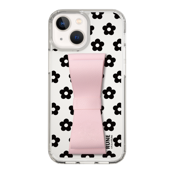 Slim Protection Case - STAND & RING RIBBON Sakura Pink［ Rune Naito - RUNE Flower - Black ］