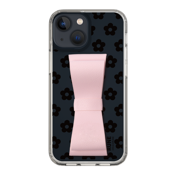 Slim Protection Case - STAND & RING RIBBON Sakura Pink［ Rune Naito - RUNE Flower - Black ］
