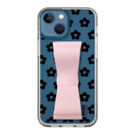 Slim Protection Case - STAND & RING RIBBON Sakura Pink［ Rune Naito - RUNE Flower - Black ］