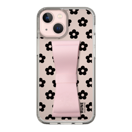 Slim Protection Case - STAND & RING RIBBON Sakura Pink［ Rune Naito - RUNE Flower - Black ］