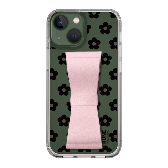 Slim Protection Case - STAND & RING RIBBON Sakura Pink［ Rune Naito - RUNE Flower - Black ］