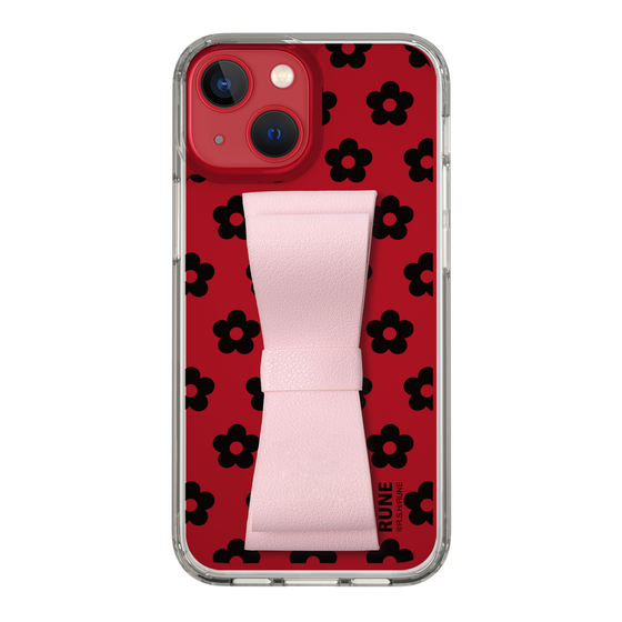 Slim Protection Case - STAND & RING RIBBON Sakura Pink［ Rune Naito - RUNE Flower - Black ］