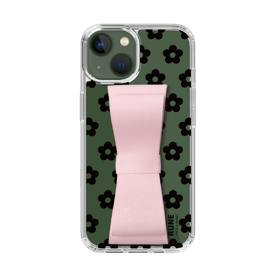 Slim Protection Case - STAND & RING RIBBON Sakura Pink［ Rune Naito - RUNE Flower - Black ］