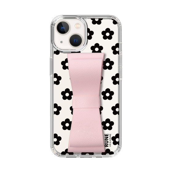 Slim Protection Case - STAND & RING RIBBON Sakura Pink［ Rune Naito - RUNE Flower - Black ］