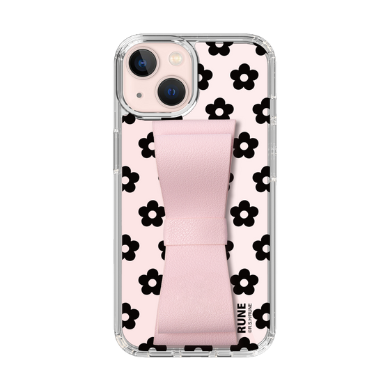 Slim Protection Case - STAND & RING RIBBON Sakura Pink［ Rune Naito - RUNE Flower - Black ］