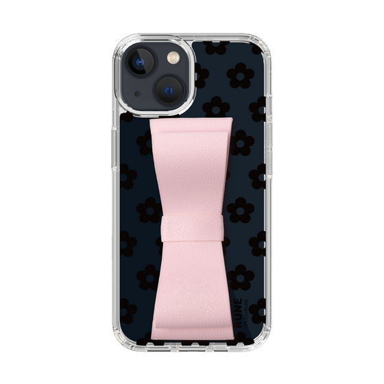 Slim Protection Case - STAND & RING RIBBON Sakura Pink［ Rune Naito - RUNE Flower - Black ］