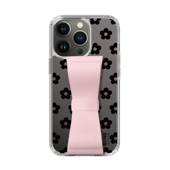 Slim Protection Case - STAND & RING RIBBON Sakura Pink［ Rune Naito - RUNE Flower - Black ］