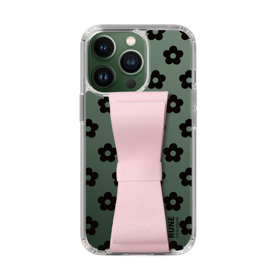 Slim Protection Case - STAND & RING RIBBON Sakura Pink［ Rune Naito - RUNE Flower - Black ］