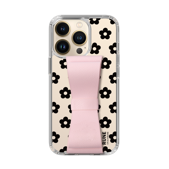 Slim Protection Case - STAND & RING RIBBON Sakura Pink［ Rune Naito - RUNE Flower - Black ］