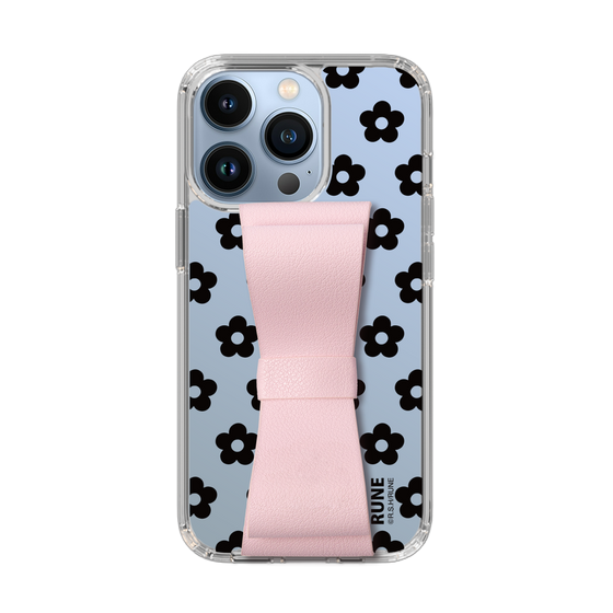 Slim Protection Case - STAND & RING RIBBON Sakura Pink［ Rune Naito - RUNE Flower - Black ］