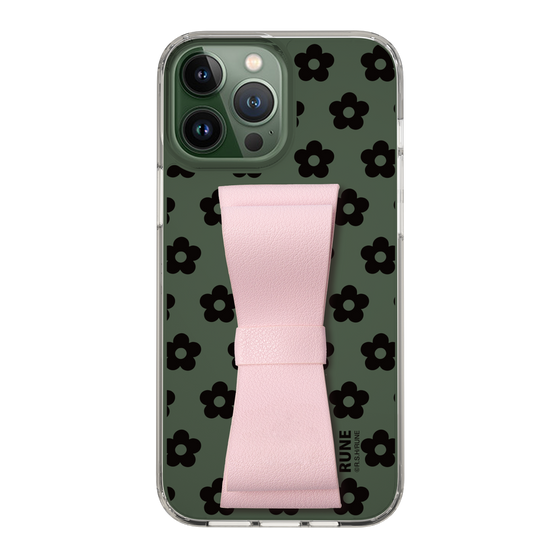 Slim Protection Case - STAND & RING RIBBON Sakura Pink［ Rune Naito - RUNE Flower - Black ］