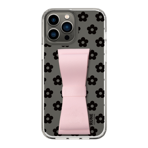 Slim Protection Case - STAND & RING RIBBON Sakura Pink［ Rune Naito - RUNE Flower - Black ］