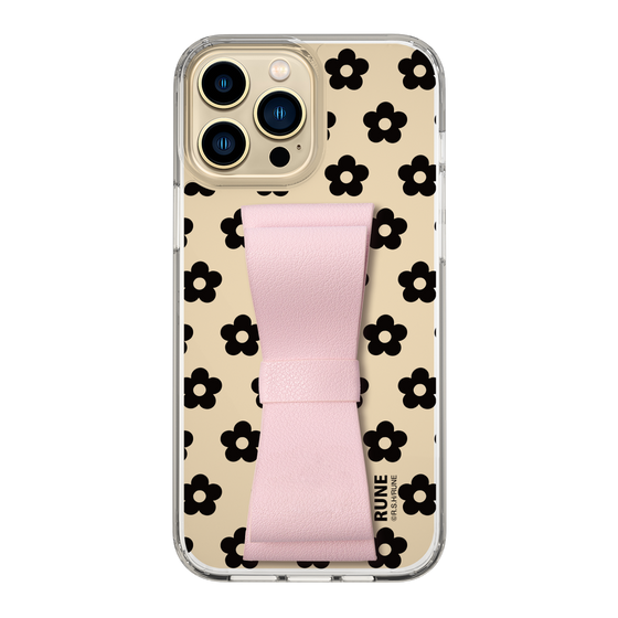 Slim Protection Case - STAND & RING RIBBON Sakura Pink［ Rune Naito - RUNE Flower - Black ］