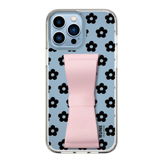 Slim Protection Case - STAND & RING RIBBON Sakura Pink［ Rune Naito - RUNE Flower - Black ］