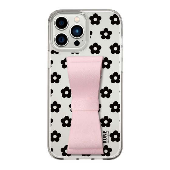 Slim Protection Case - STAND & RING RIBBON Sakura Pink［ Rune Naito - RUNE Flower - Black ］