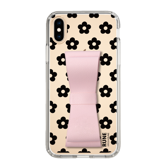 Slim Protection Case - STAND & RING RIBBON Sakura Pink［ Rune Naito - RUNE Flower - Black ］