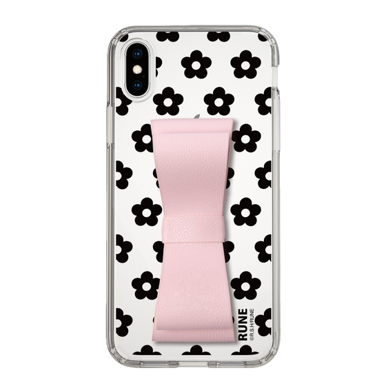 Slim Protection Case - STAND & RING RIBBON Sakura Pink［ Rune Naito - RUNE Flower - Black ］