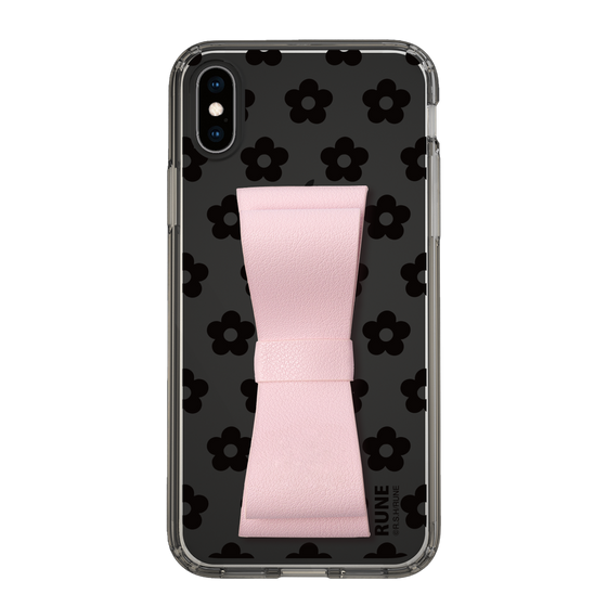 Slim Protection Case - STAND & RING RIBBON Sakura Pink［ Rune Naito - RUNE Flower - Black ］