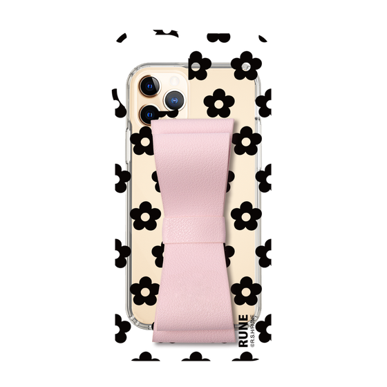 Slim Protection Case - STAND & RING RIBBON Sakura Pink［ Rune Naito - RUNE Flower - Black ］
