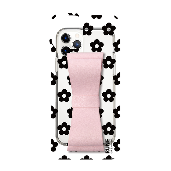 Slim Protection Case - STAND & RING RIBBON Sakura Pink［ Rune Naito - RUNE Flower - Black ］