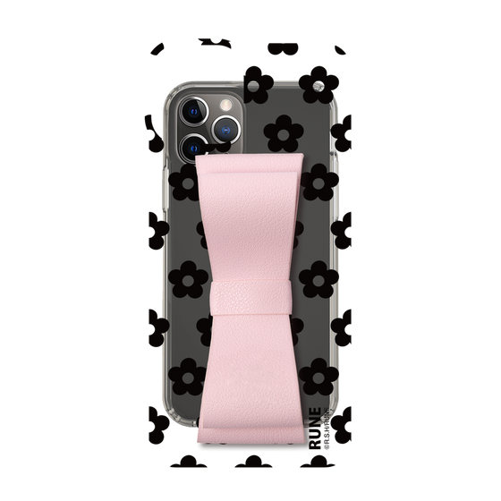 Slim Protection Case - STAND & RING RIBBON Sakura Pink［ Rune Naito - RUNE Flower - Black ］