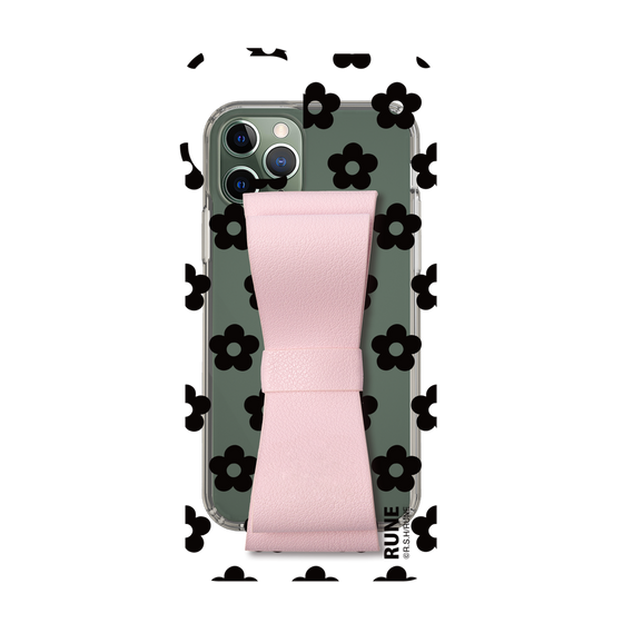 Slim Protection Case - STAND & RING RIBBON Sakura Pink［ Rune Naito - RUNE Flower - Black ］