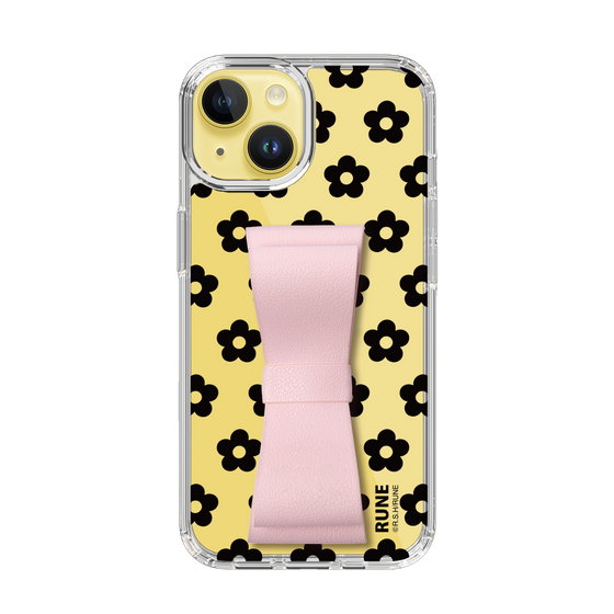 Slim Protection Case - STAND & RING RIBBON Sakura Pink［ Rune Naito - RUNE Flower - Black ］