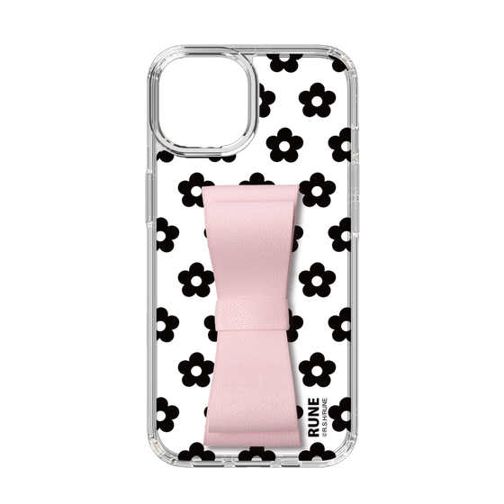 Slim Protection Case - STAND & RING RIBBON Sakura Pink［ Rune Naito - RUNE Flower - Black ］